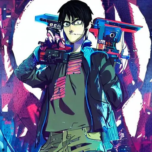 Prompt: Chainsaw man from the anime ready to kill devils, cyberpunk style, comic style, highly detailed, colourful