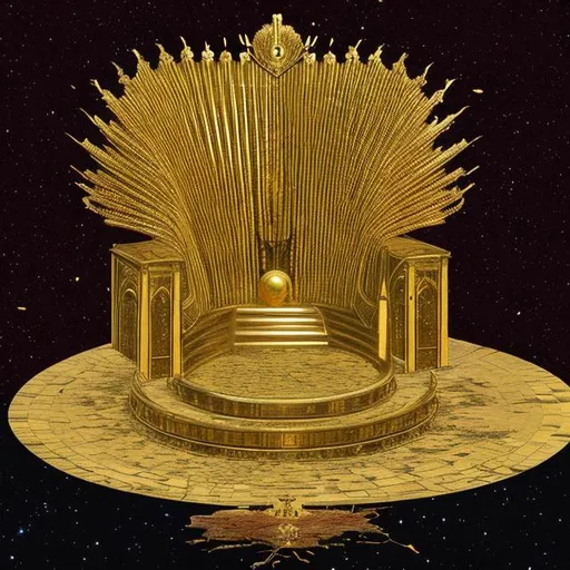 Prompt: empty golden throne with the  entire earth under it