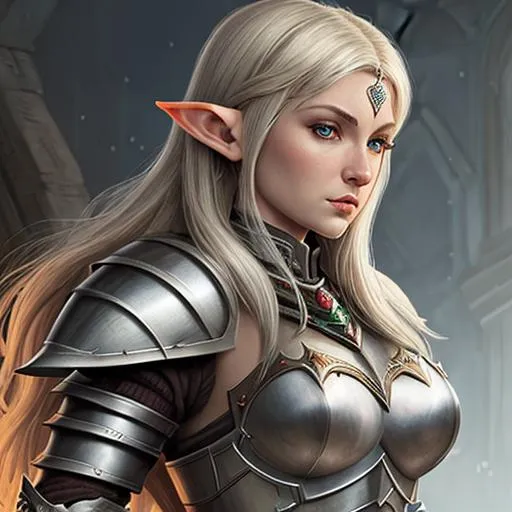 Prompt: Female Elf, Iron Armor, DnD Portrait