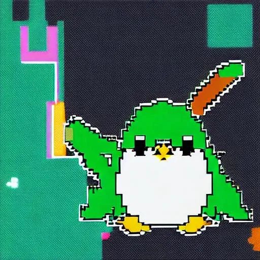 Prompt: 8 bit emerald anime cartoon penguin Pokémon 