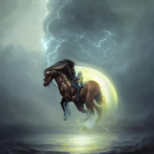 Prompt: horse head skull in the middle of a tornado, portrait,  centered , moon   , artstation, concept art, reallistic, artgerm, tomasz alen kopera, peter mohrbacher,leyendecker, wlop, boris vallejo, realtime reflection, octane, unreal engine 5