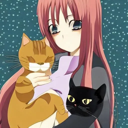 Prompt: Anime girl with a cat
