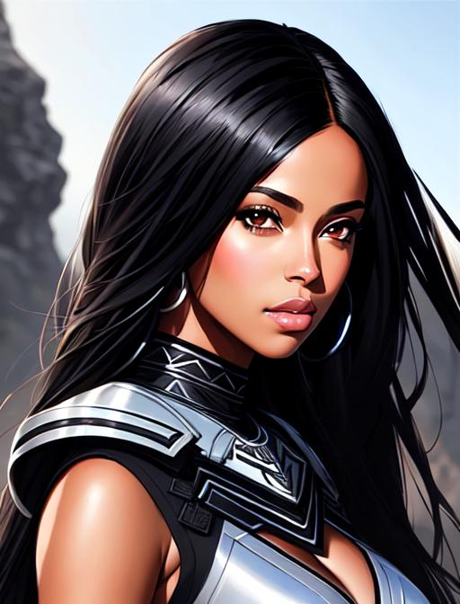 Aaliyah Dana Haughton, black eye visor, black hair,... | OpenArt