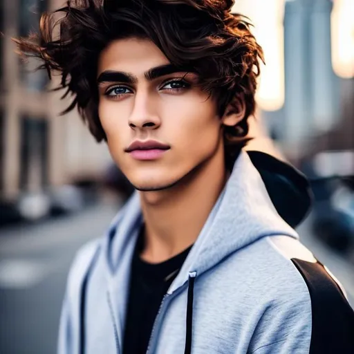 Prompt: Handsome young man, (20 year old man) (beard) (messy hair)+ ((hair covering eye)) ((full body)) ((muscular))++ emo cut, lightbrownhair boy, hair, sharp gaze, hazel eyes , model,  20 years old, hot, pretty, cute, hoodie zipper, cinematic lighting, blue sky, bright colors, blue, green, yellow, white,  luminous, hyperdetailed, great composition, professional, artstation award, (white background)++ 
