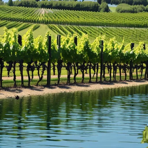 Prompt: vineyard next to a lake