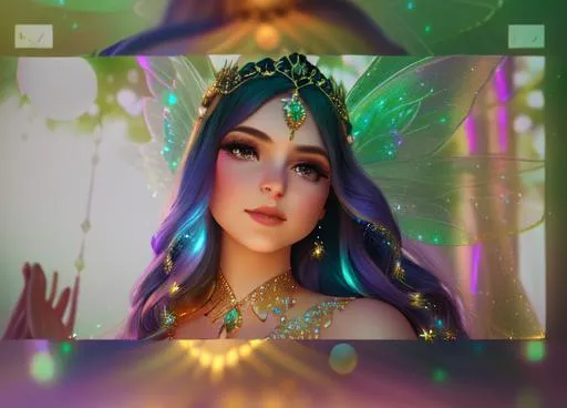 Prompt: Beautiful ethereal fairy girl {raw photo } , magic glowing orbs, ((wearing diamantine intricate gown)) ((bright multi coloured galaxy straight hair)), glowing, trails of light, wisps, soft white skin, slight sparkles, unreal engine 8k octane, 3d lightning, stellar, quartz, gem rain, luminous chest, fantasy, raw photo 