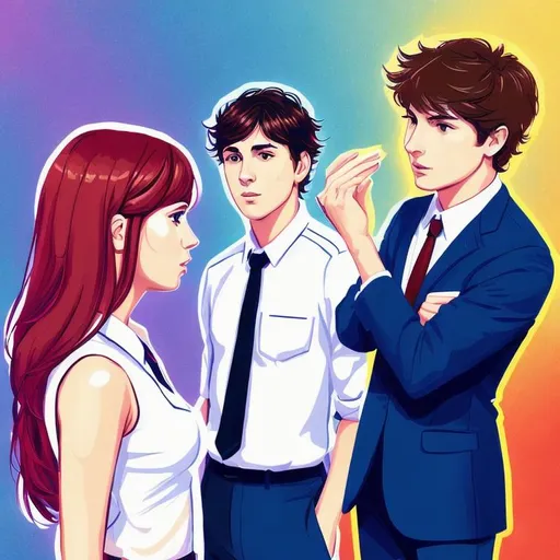 Prompt: #1# Woman #Male Transference# man #myself# me #Female# woman #Collective# Human #Anime# Man School scene shot on the dance floor, focusing on two males having a conversation, one whom is clearly already frustrated. [school dance background], digital painting, cinematic, dreamy, by Jerry Tiritilli, Brad Bird and Stephen Spielberg, The Page Master/Back to the Future, highly detailed, sharp focus, Comic book style, manga themed, illustration, sketch. Highly detailed, 1990’s style.