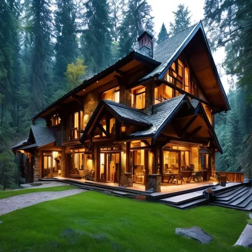 Prompt: nice house in the forest mountains




