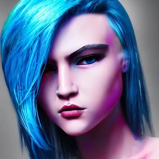 Prompt: cyberpunk, girl neon, blue hair, hyper realistic, high details, full body, tall girl, face beautifull, close body, 