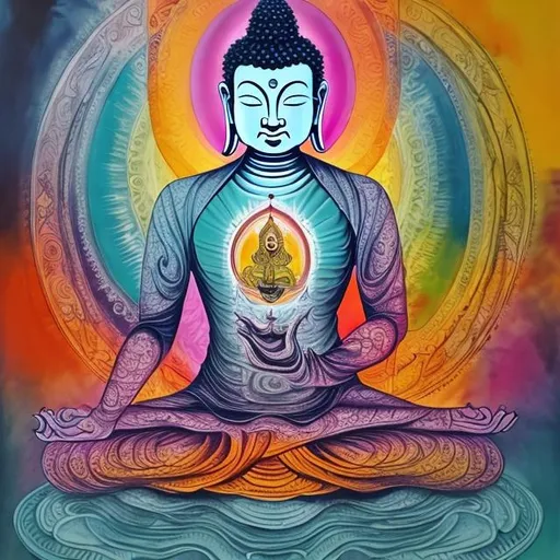 Prompt: law of attraction yoga chakras meditation budha contemporary modern art 