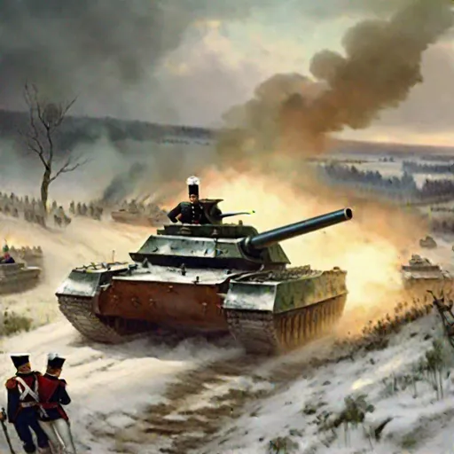 Prompt: Napoleonic War, Hill, Painting Art, main battle tank, Prussia army