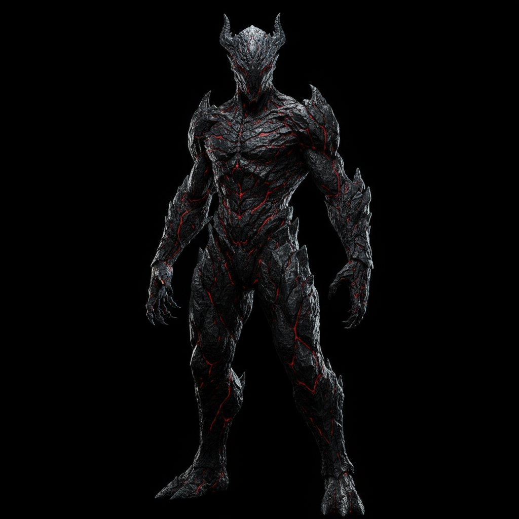 a menacing, humanoid figure with a highly detailed a...