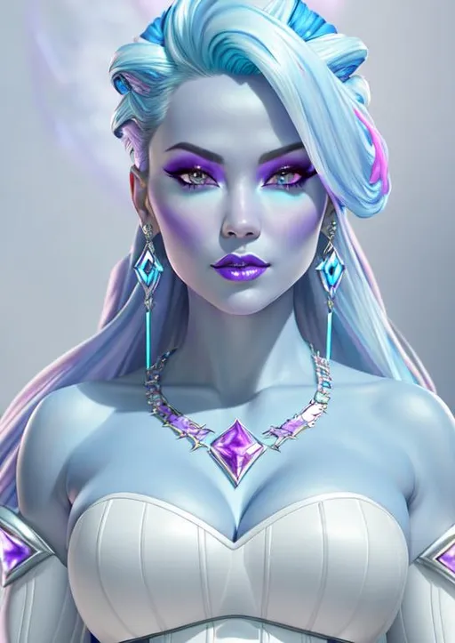 Prompt: UHD, , 8k, high quality, oil painting, hyper realism, Very detailed, zoomed out view of character, full body of character is seen, character portrait that is zoomed out,  female super villain wearing a pink and purple supervillain outfit, she  icy blue skin with icy blue skin with icy blue skin with icy blue skin with icy blue skin with icy blue skin with icy blue skin with icy blue skin with icy blue skin with icy blue skin and has pink hair styled in a pony tail pink hair styled in a pony tail hair styled in a pony tail,  she wears a pink and purple super villain outfit, she is using ice cream colored ice super powers she is using ice cream colored ice super powers by sara moon 