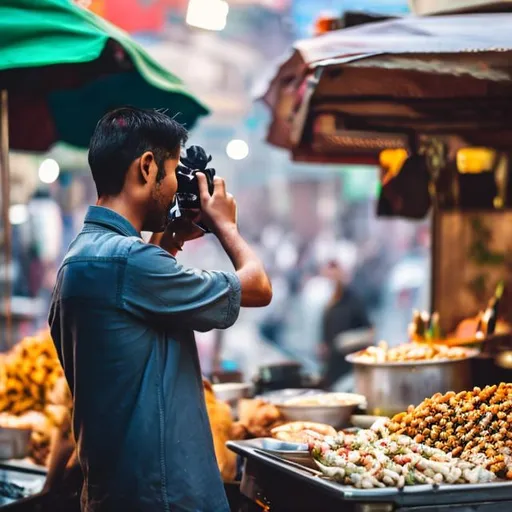 Prompt: A person getting paid money for shooting video of street food vendor 