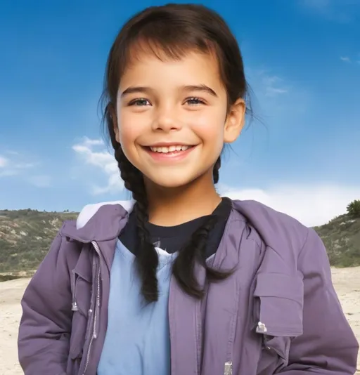 cute 8 year old girl with brown frizzy hair and ligh