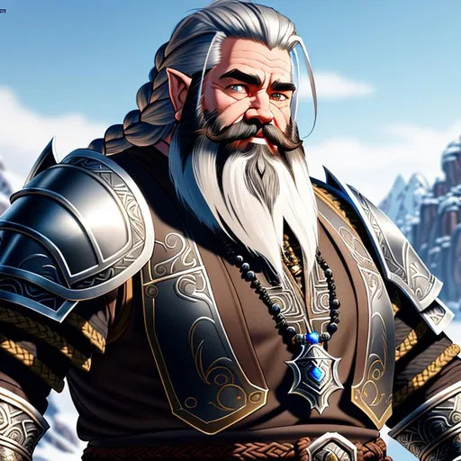 Prompt: concept portrait, cinematic shot,

mythical rugged male dwarf with pale skin, ultra detailed very short cut greying hair, waist-long neatly braided grey beard with ultra detailed iron beads woven into the beard, ultra detailed dwarven design, dark eyes, 

fantasy ultra detailed heavy armor, world of warcraft armor, ultra detailed brown ornate thick heavy metal plate armor, big chain around neck, cloth hooded cloak, head covered, with ultra detailed 
 (golden-brown) sash, leather belts, holding large cask of beer, ultra detailed beer barrels, sitting on cloud of smoke,

dark smokey fire background ruins like league of legends shadow isles,

2D illustration, 2D character design, 2D flat color, 2D digital illustration, 2D vector illustration, contrast,

((sunshine, very strong sunlight on face, cinematic lighting, volumetric lighting, iridescent lighting reflection, reflection, beautiful shading, head light, back light, natural light, ray tracing, symmetrical)), (((masterpiece, professional, professional illustration,))),

UDR, HDR, 64k, beautiful, stunning, masterpiece artwork, masterpiece illustration,