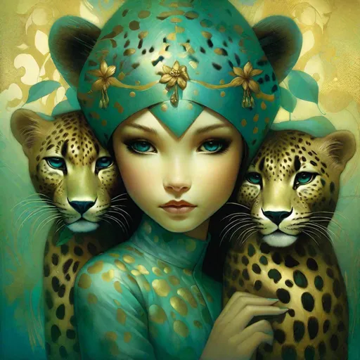 Prompt: Fantastic leopard girl. Art by artgerm, edre penovac, Daniel Merriam, catrin Welz-Stein, Nicoletta ceccoli, James Jean. 