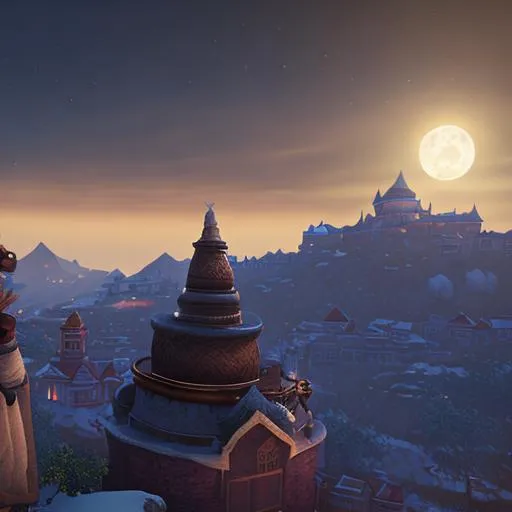 Prompt: old monk on top of the monastery moonlight, unreal engine, 8k, super detailed