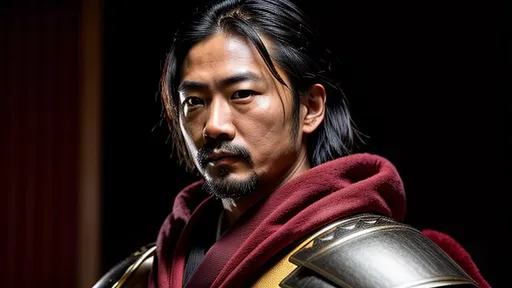 Prompt: Young Hiroyuki Sanada as a Samurai Photorealistic Overdetailed Portrait, Well Detailed face, Red and Black Robes and Armor, Black hair, Detailed Hands, Detailed Twilight Background, Intricately Detailed, Award Winning, Photograph, Film Quality.