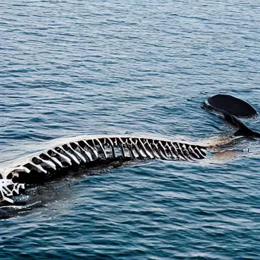 Prompt: whale skeleton in the water