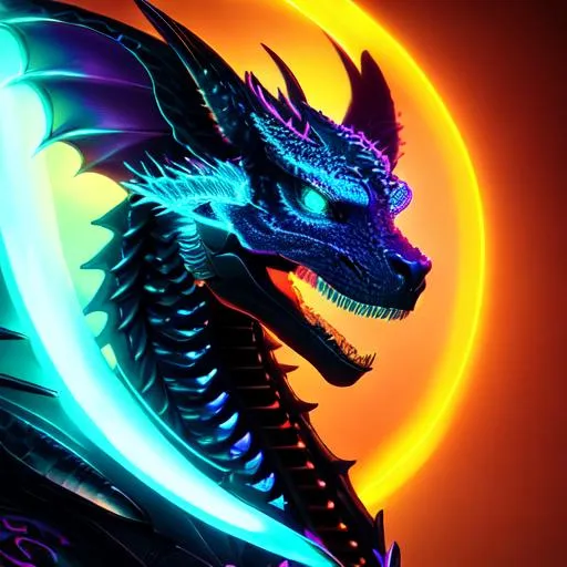 Portrait Of A Roaring Neon Skeleton Dragon With Irid 