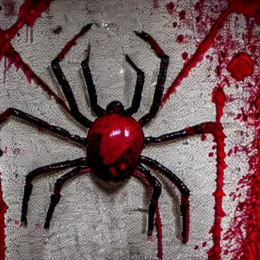 A spider made of blood red. with drips of blood fall...