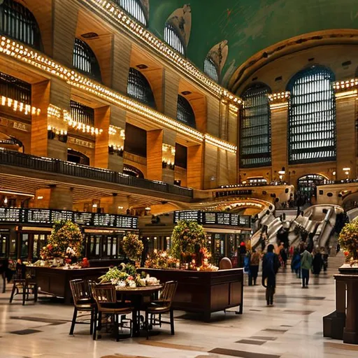 Prompt of the beautiful table styling scape Inside of the Grand Terminal Station in the Main Concou