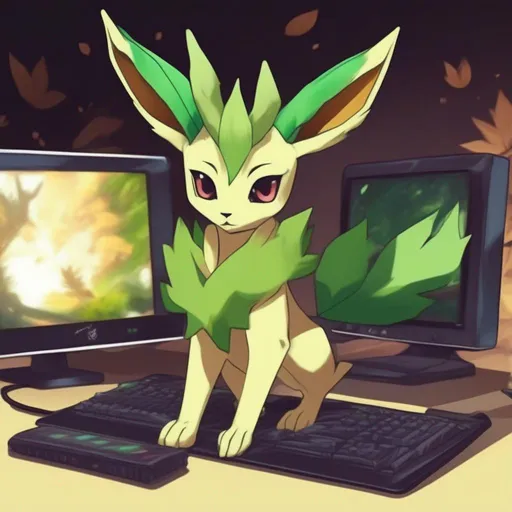 Prompt: anime style leafeon gaming on a PC
 
