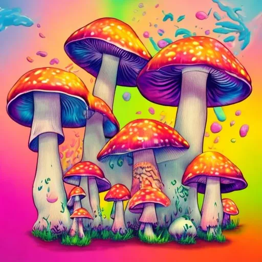 Prompt: Mushrooms in the style of Lisa frank