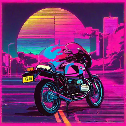 Prompt: Bmw r80, synthwave, outrun