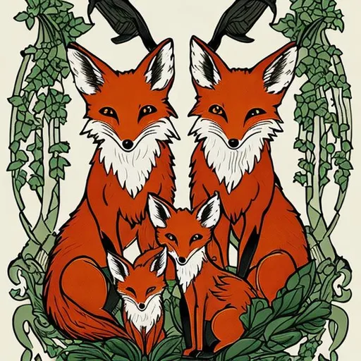 Prompt: Three-headed fox family crest