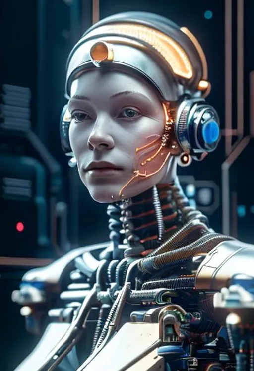 Prompt: Portrait photo of a beautiful female cyborg in the early 1920's film photography style. Has minor musical details. Medium shot.
sci fi motherboard structure on crowning napoleon painting and digital billboard in between, unreal engine 5, spanner, octane, artstation trending, ultra realistic, cinematic, 8k, 16k, zaha hadid style , in the style of nanospace michael menzelincev , in the style of Lee SOUDER, colors in the style of Blade Runner 2049, in plastic, dark, tilt shift, in 8k
Android Woman Portrait, Futuristic Background Seamless Composition, Hyper Realistic, Super Detailed, 8k, High Quality, On Trending Art, Trending on artstation, Sharp Focus, Studio Shot, Intricate Details, Highly Detailed, by greg rutkowski