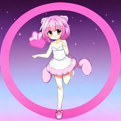 Prompt: Neko, body, small cleavage, full body, stand, doggy style,pink hair