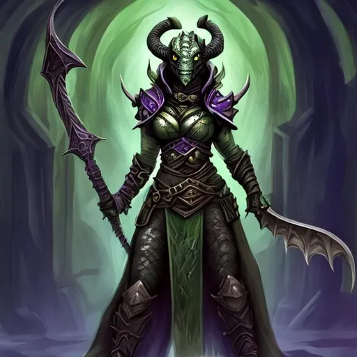 Prompt: female Dragonborn Warlock