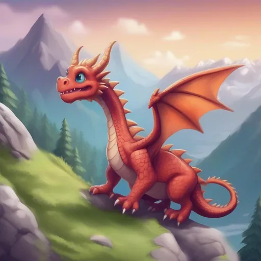 Prompt: Cute dragon exploring the mountains 
