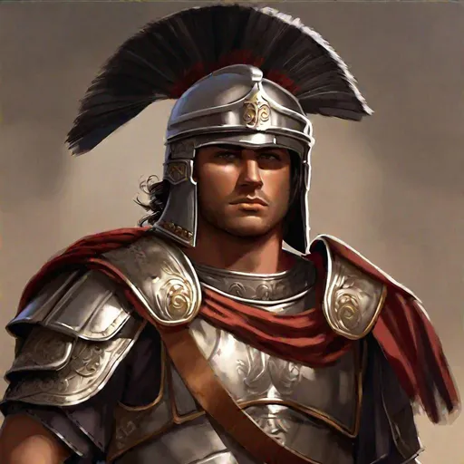 Prompt: concept art for a Roman warrior class in a AAA RPG roleplay game.
He wears a roman helmet.
Well draw face, detailed.
