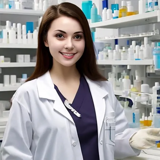 Prompt: Lab coat chemist lady cute attractive
