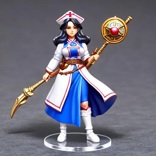 Prompt: A tabletop dungeons and dragons hero character miniature of nurse, perfect, custom-made, high quality, polished, intricate details on the face, full body