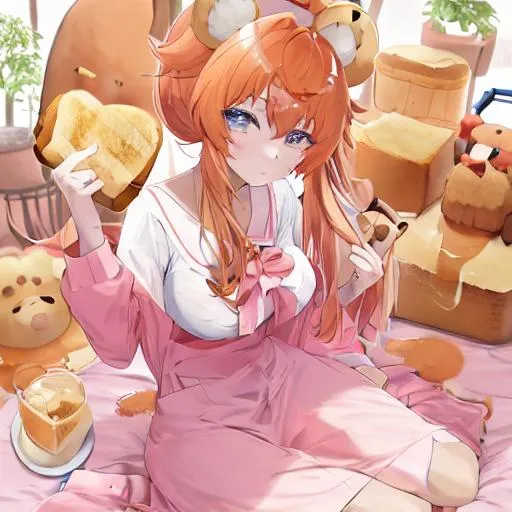 Prompt: anime girl with bear ears and honey toast
