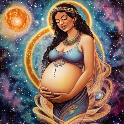 Prompt: 
 pregnant cosmic goddess
