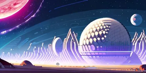Prompt: unfinished dyson sphere structure with a ring system, in space surrounded by starships, landscape, ultra wide area illustration, 2d vector illustration, scifi, white space