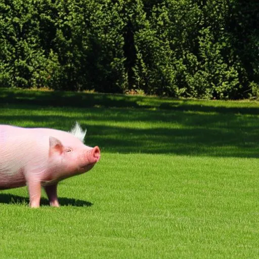 Prompt: hyperrealistic pig on a big grass field