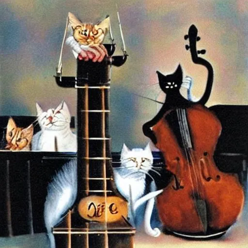 Prompt: Cats enjoying jazz music