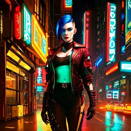 Prompt: beautiful pale cyberpunk female with heavy black eyeliner, blue eyes, shaved side haircut, hyper detail, cinematic lighting, magic neon, dark red city