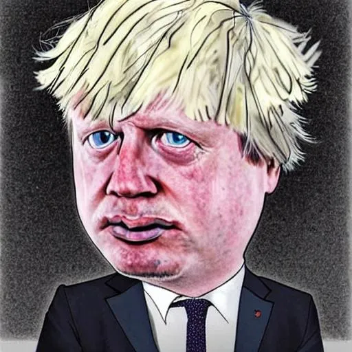 Prompt: Cartoonist satire of Boris Johnson looking sad