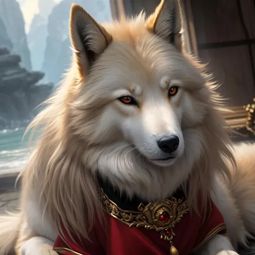 Prompt: 8k, 3D, UHD, masterpiece, oil painting, best quality, artstation, hyper realistic, photograph, perfect composition, zoomed out view of character, 8k eyes, Portrait of a (beautiful Ninetales), {canine quadruped}, thick glistening gold fur, deep sinister (crimson eyes), ageless, lives a thousand years, epic anime portrait, wearing a beautiful (silky scarlet and gold scarf), thick white mane with fluffy golden crest, golden magic fur lighlights, studio lighting, animated, sharp focus, intricately detailed fur, graceful, regal, cinematic, magnificent, sharp detailed eyes, beautifully detailed face, highly detailed starry sky with pastel pink clouds, ambient golden light, perfect proportions, nine beautiful tails with pale orange tips, insanely beautiful, highly detailed mouth, symmetric, sharp focus, golden ratio, complementary colors, perfect composition, professional, unreal engine, high octane render, highly detailed mouth, Yuino Chiri, Anne Stokes