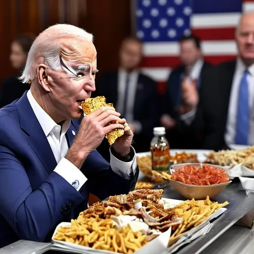 Prompt: Biden eating a halal snack pack