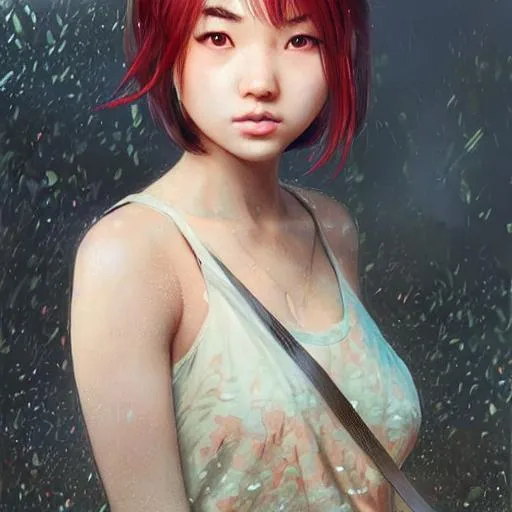 Prompt: Cute asian girl, short colored hair, concept art portrait by Greg Rutkowski, Super realistic, hyperrealism, Intricately Detailed, 8k Resolution, VRAY, HDR, Unreal Engine, Artgerm, WLOP, Alphonse Mucha dynamic lighting hyperdetailed intricately detailed Splash art trending on Artstation triadic colors Unreal Engine 5 volumetric lighting, Realistic, Detailed, Fine Art, Extreme Detail, Digital Art
