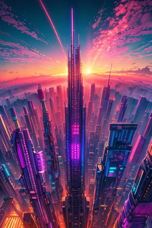 Prompt: Create me a highly detailed wallpaper with a beautiful multicolored neo tokyo, sunset, 8k, vivid colors, highest detail, 8k colors, best tiny details, 