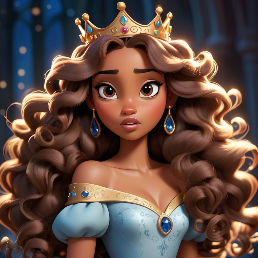 Disney style Animated princess With light brown skin...